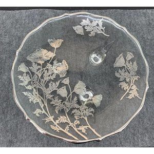 Silver City Glass Co. 3 Footed Dish  7.5" across, 1.25" Height Clear, Silver   G